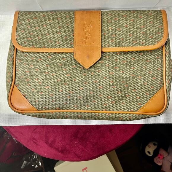 Vintage Yves Saint Laurent YSL Remy Martin Collaboration Clutch Canvas Leather